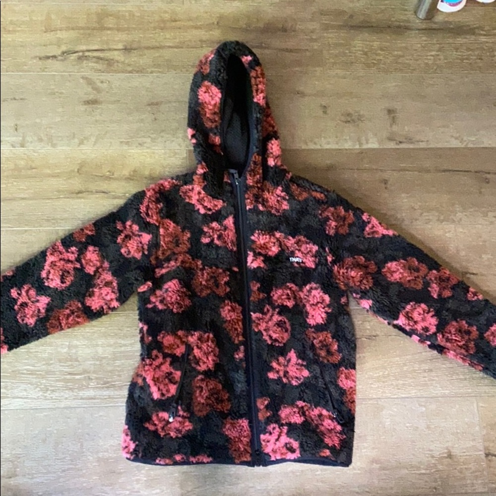 Floral sherpa zip up oversized